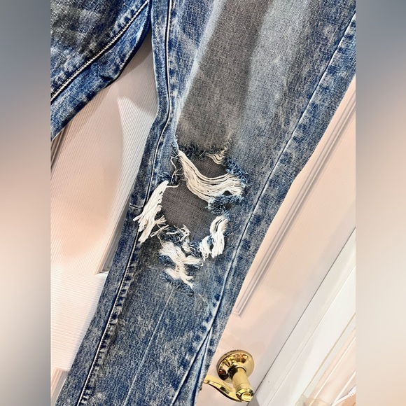 MNML Flare Blue Denim Jeans Distressed - Picture 5 of 13